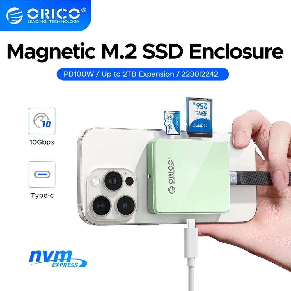 Carcasa ORICO SSD M.2, carcasa NVMe magnética tipo c, lector de tarjetas TF/SD PD 100W, caja de disco duro para 2230 2242 ssd para iPhone 17 - imagen 2