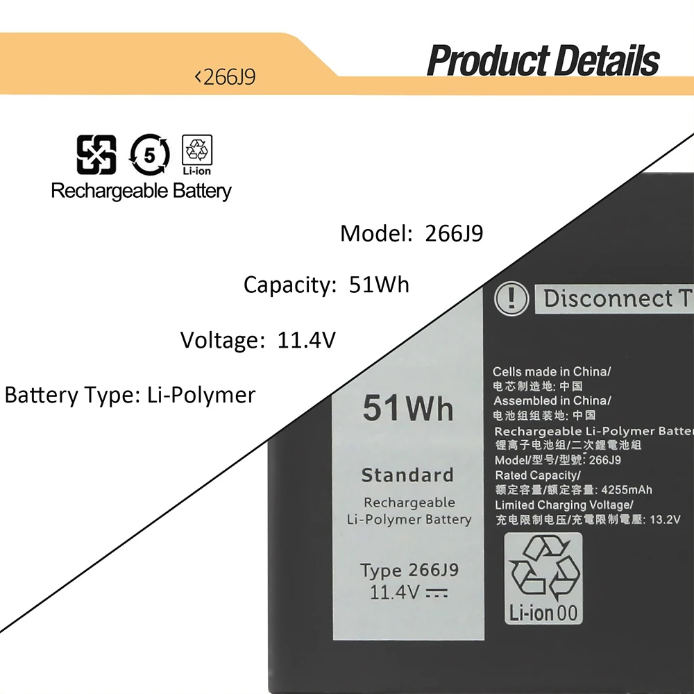 Batería 266J9 para Dell G3 15 3500 3590 3790 G5 15 5500 SE 5505 P89F Inspiron 5490 INS 15PR-1545W 1548BR 1645W 1742BR 1742W - imagen 2