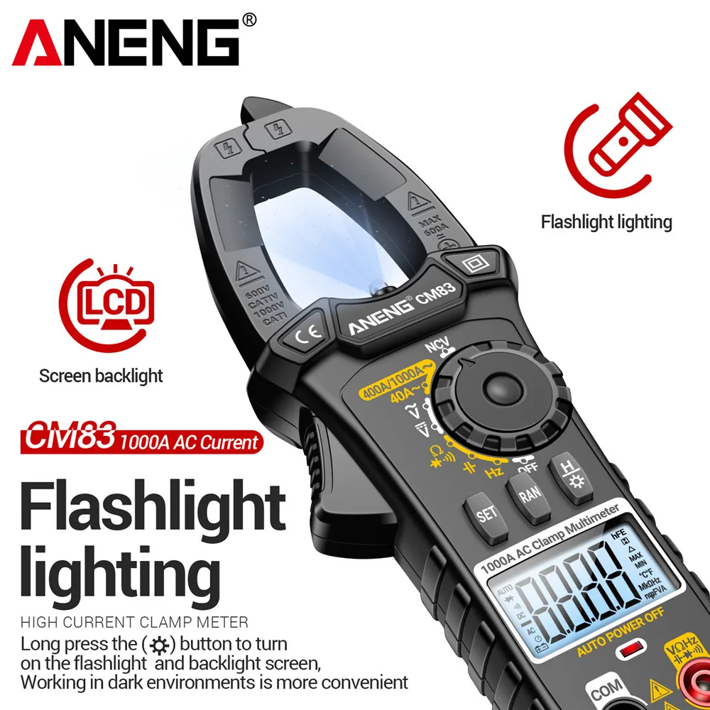 ANENG-multímetro de abrazadera CM83, herramienta de prueba de alta Cturrent sin contacto, multifunción, profesional, detección NCV, Hertz, 1000a - imagen 5