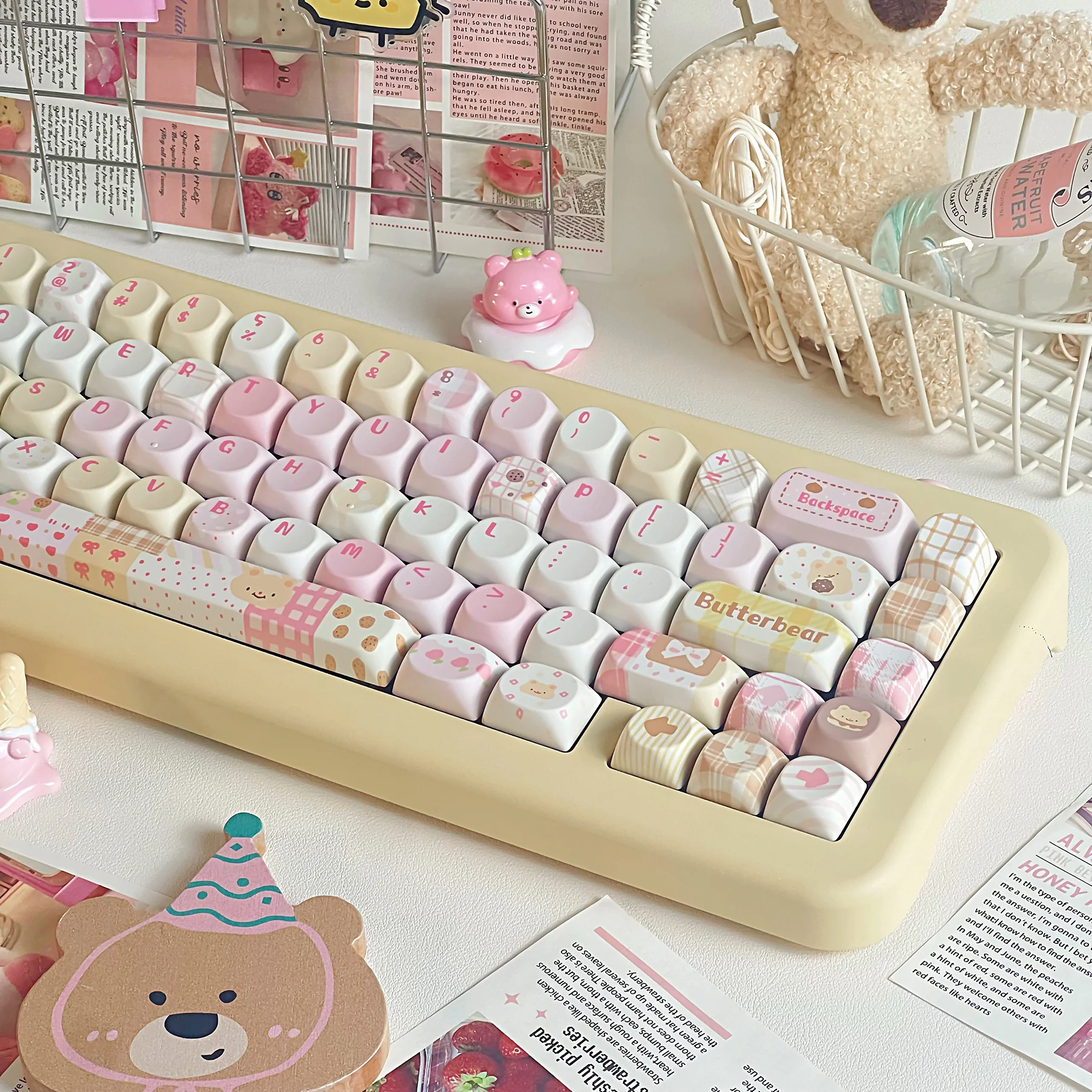 Teclas con temática de oso de mantequilla, juego de teclas SOA, teclas PBT, tapa de teclado personalizada, tapa de tecla de perfil Chreey para teclado mecánico