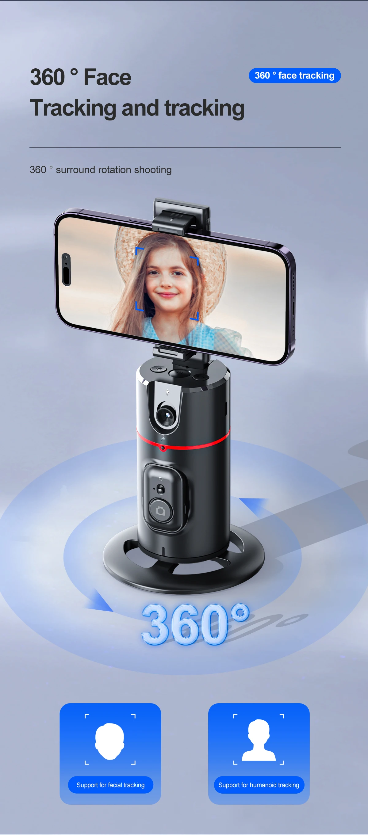Estabilizador de cardán para teléfono inteligente, seguimiento facial automático en vivo, soporte para selfies de escritorio, rotación de 360 grados, control remoto de obturador, lente ajustable con gestos inteligent - imagen 3