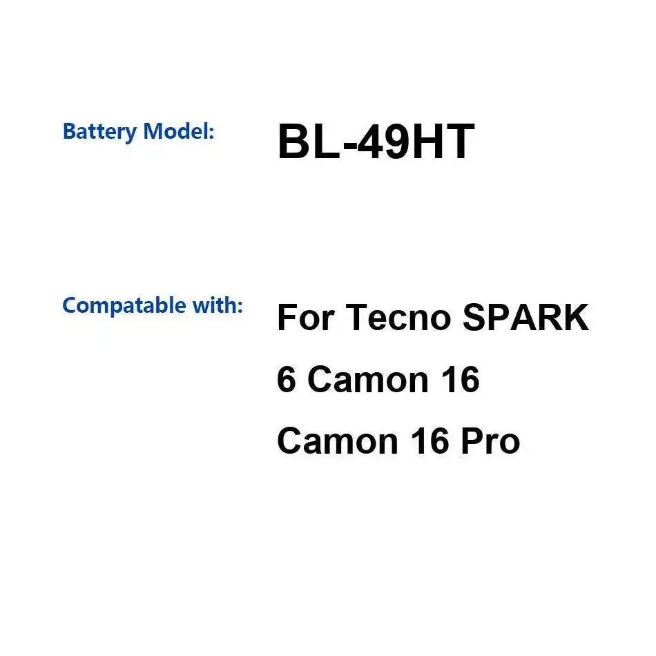 Batería segura para teléfono móvil BL-49HT 5000Mah duradera para Tecno Spark 6 Camon 16 Pro