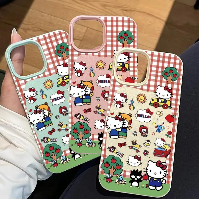 Funda de teléfono de cuero de imitación TPU Original Hello Kitty Y2K a la moda para iPhone 16 Plus 15 14 13 12 11 Pro Max absorbente de golpes