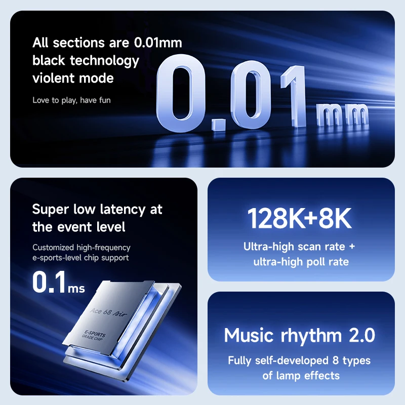 MCHOSE Ace 68 Teclado mecánico de eje magnético de aire con cable de baja latencia junta intercambiable personalizada RGB 8KHz 0,1 MS RT 0,01mm E-sport - imagen 2