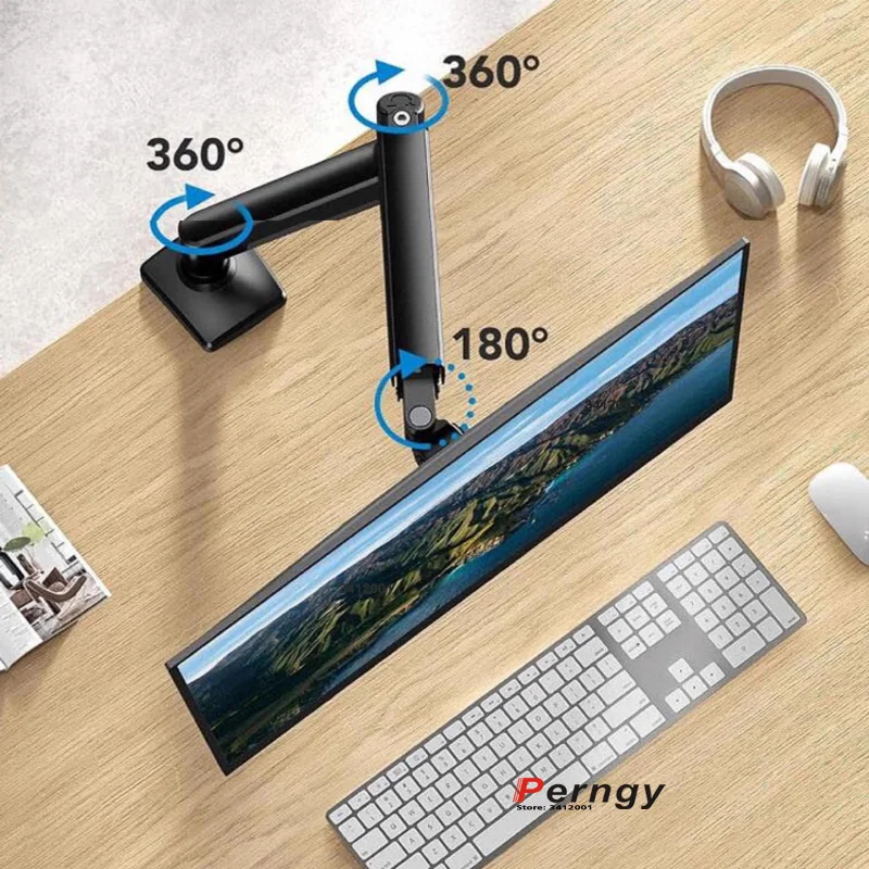 D-MOUNT D80 aluminio metálico 2-10KG 13 "-32" monitor soporte de escritorio brazo de resorte de gas abrazadera giratoria de movimiento completo ojal de 0-60mm - imagen 5