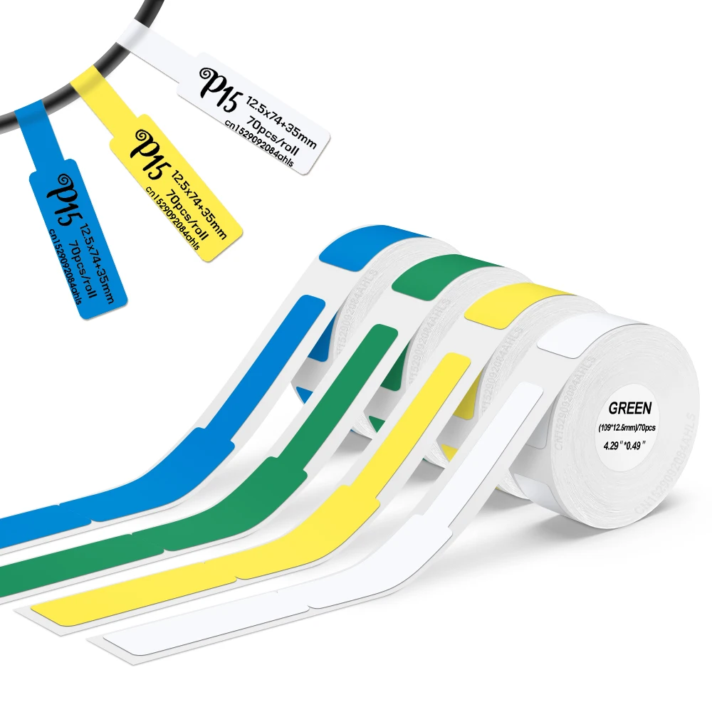 Rollo de etiquetas P15, Cable de alambre, etiqueta de red, papel adhesivo, rollo de papel de alambre, Compatible con máquina de etiquetado P15 P12 D30 Q30S - imagen 2