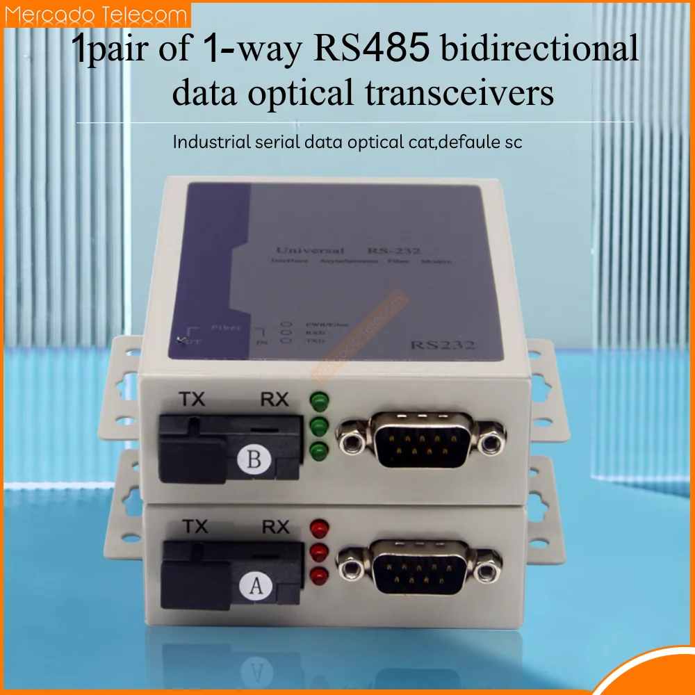 Módem de fibra serie RS232, convertidor de medios de fibra óptica DC5V, modo único dúplex, conector de pines SC DB9 de 20km