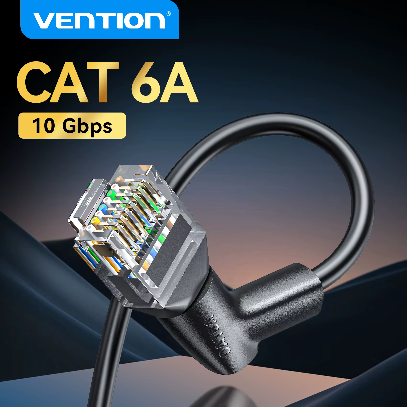 Cable Ethernet Vention Ultra Cat6A Cable LAN de 10 Gbps 90/360 ° Cable de red de alta velocidad de rotación para PC PS5 Xbox Router Cable RJ45