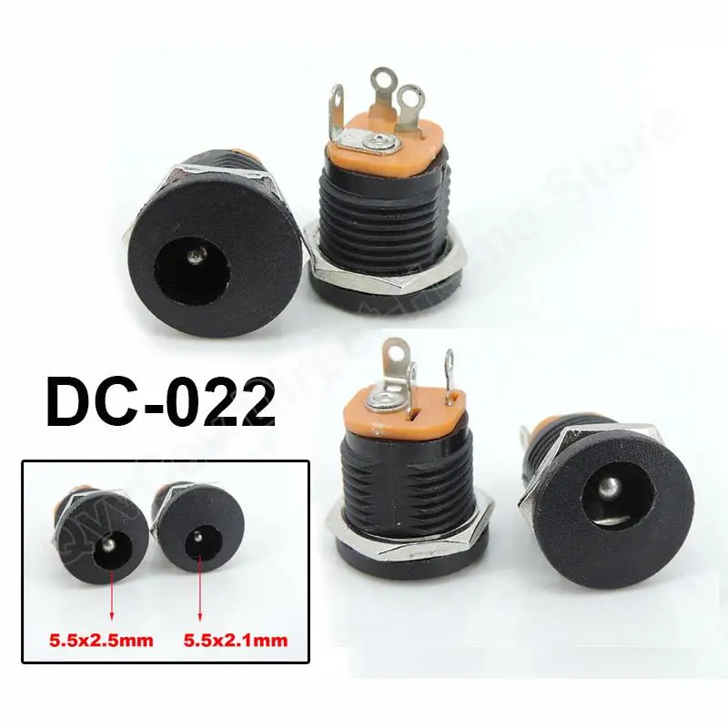 DC-022 5,5x2,1mm 5,5x2,5mm 5,5*2,1mm conector de alimentación CC montaje en Panel DC022 enchufe 5,5-2,5 negro N6