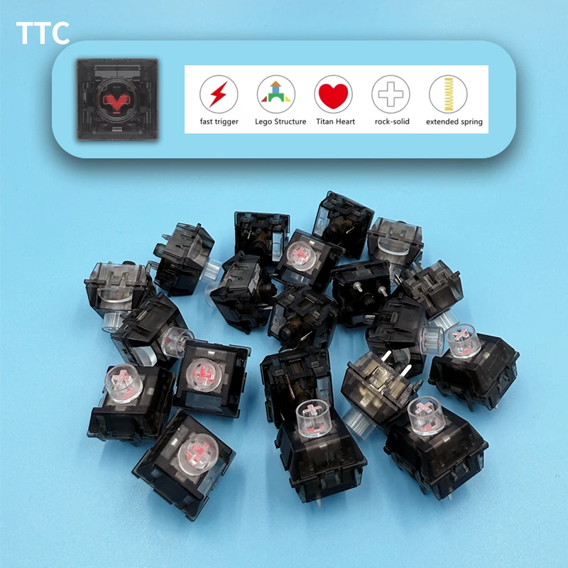 Interruptor de llave TTC Titan Heart, Teclado mecánico lineal personalizado, amor, negro, transparente, 42g, 5 pines, interruptor de resorte dorado largo lubricado