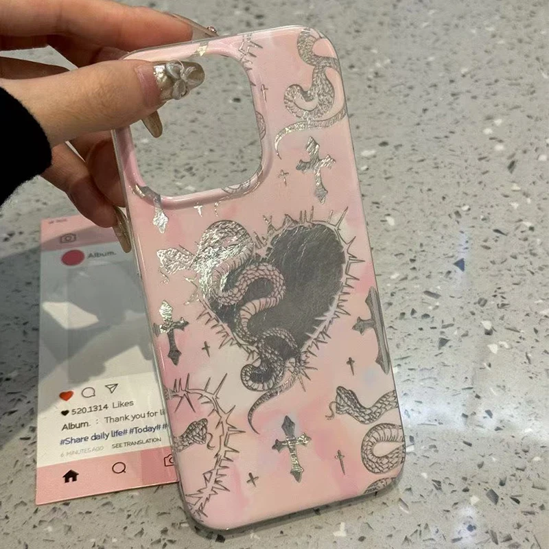 Funda de teléfono con purpurina y diseño de vórtice de serpiente y corazón de lujo para iPhone 17 16 15 Pro Max 14 13 12 11 XS XR X 7 Plus, funda de silicona - imagen 3