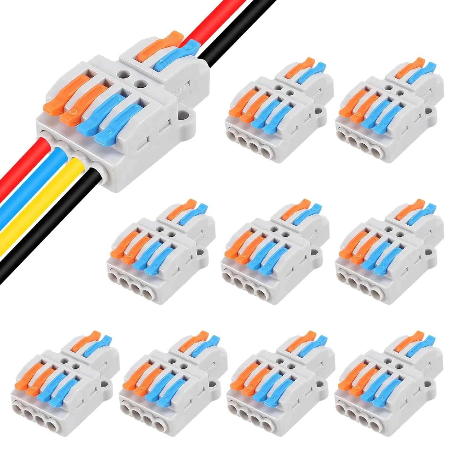 10 Uds. Conectores de Cable de tuercas de palanca 2 en 4 salidas, conector de Cable de cableado rápido bloque de terminales de Conductor de empuje bloques de terminales rápidos