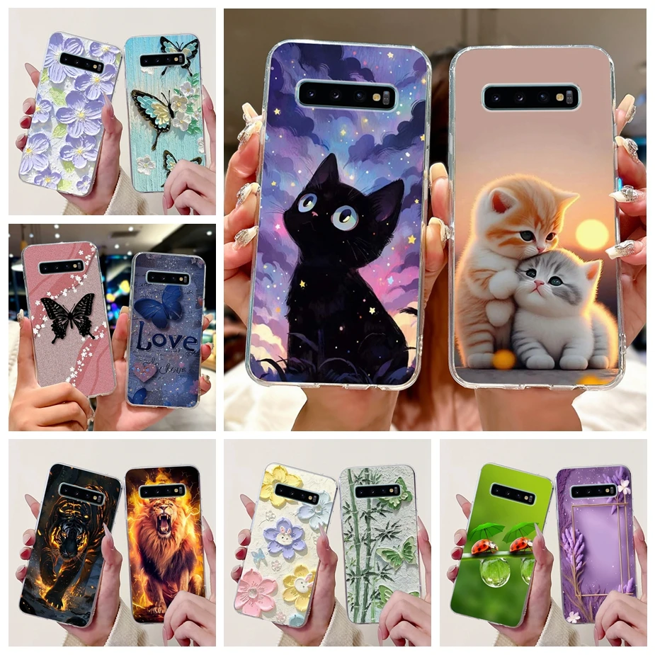 Para Samsung Galaxy S10 S10e S10 + funda Cute Cat funda pintada de lujo funda de teléfono de silicona suave para Samsung S10 Plus S 10 S10e bolsas
