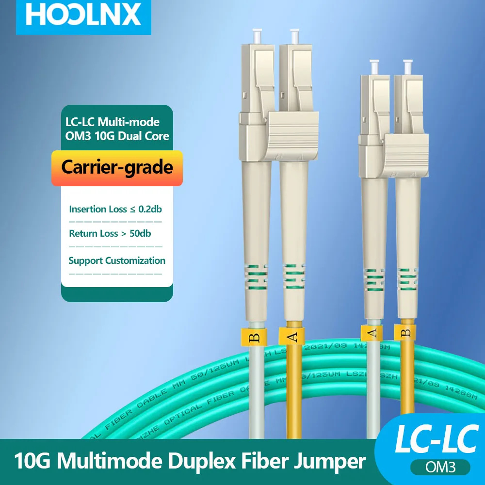 HOOLNX OM3 LC a LC UPC Cable de conexión de fibra óptica multimodo dúplex MMF 50/125μm 10Gbps curva insensible 2,0mm Cable de fibra óptica