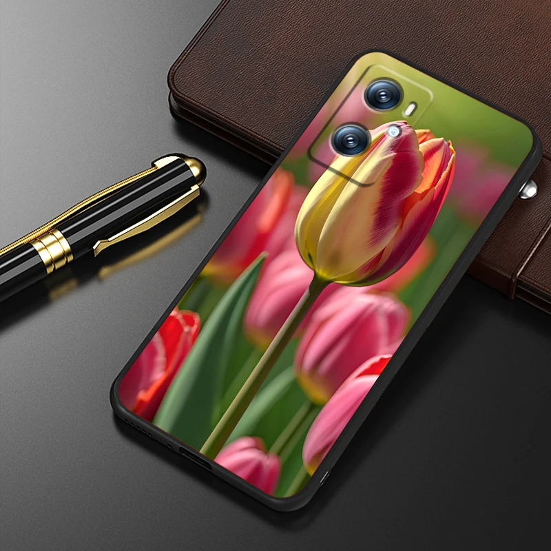 Tulipanes girasol Rosa flor para Xiaomi Redmi 9A 9C 9AT 10C 9 9T 10 12C 13C A3 12 K60 A1 K50 K40 5G, funda negra para teléfono - imagen 4