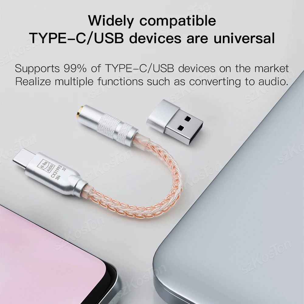 Adaptador de Audio USB tipo C a 3,5mm Chip CX31993 32b/384kHz DAC amplificador de auriculares HiFi IEM AMP decodificador de Audio para PC Smartphone - imagen 4