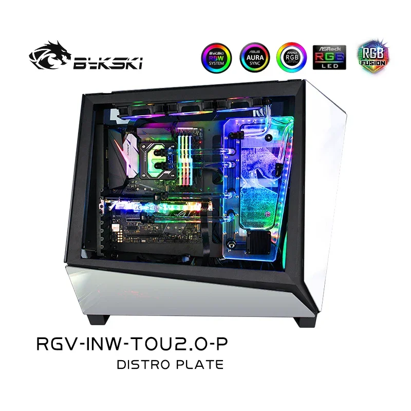 BYKSKI-placa acrílica con solución de canal de agua, uso para chasis de carcasa IN WIN TOU2.0 para CPU GPU Block/3PIN RGB/combo DDC - imagen 5
