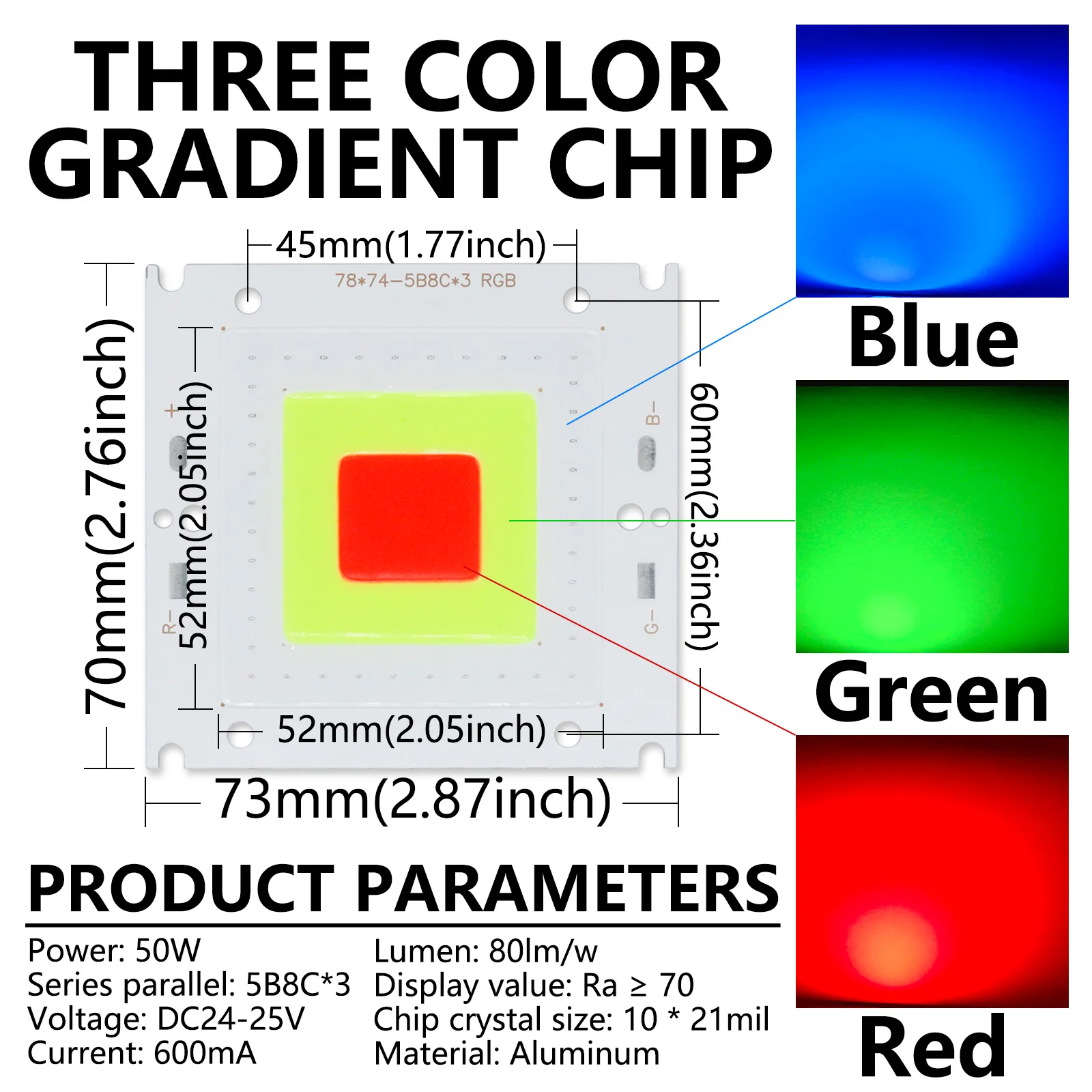 RGB tres colores gradiente COB 50W tablero de luz LED de aluminio DC24-25V 600mA para foco diodo LED módulo fuente de lámpara de reflector - imagen 5