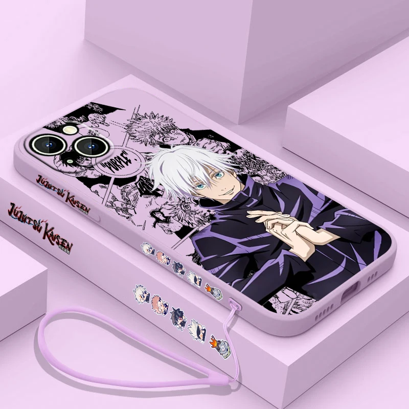Jujutsu Kaisen Gojo Satoru funda de teléfono para Apple iPhone 15 14 13 12 11 Pro Max Plus 8 7 SE cubierta de capa de cuerda izquierda líquida