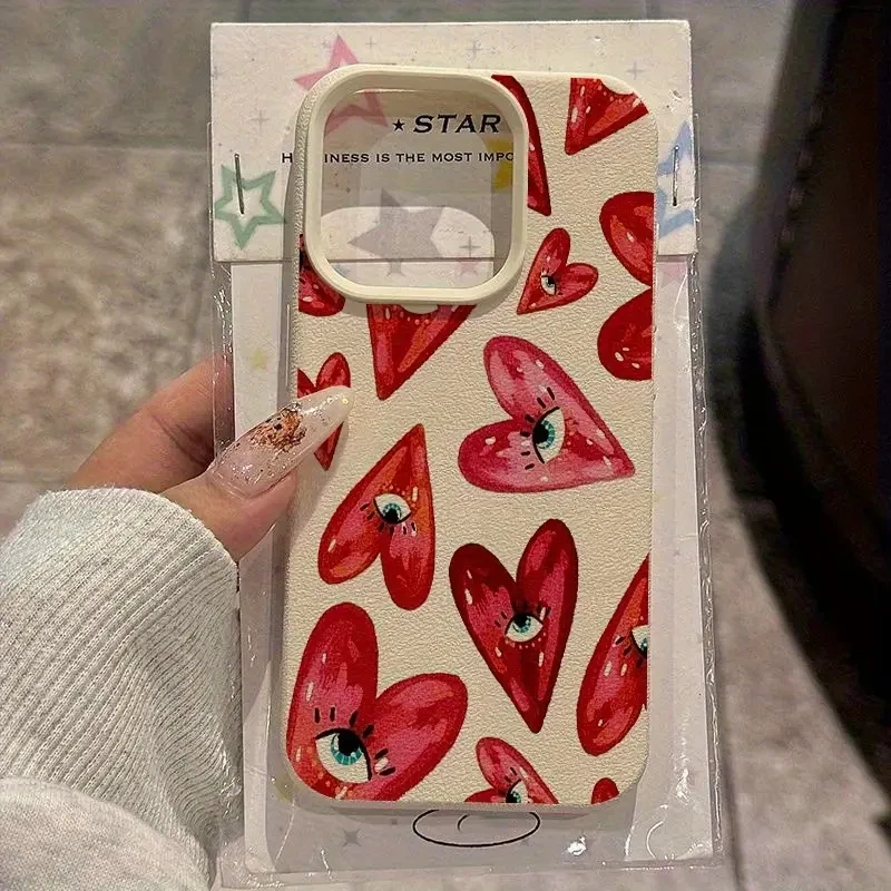 Funda de teléfono con diseño de lichi y corazón de ojos rojos Vintage para iPhone 11 12 13 14 15 16 17 Pro Max X XS XR 16E Plus 17Air, funda a prueba de golpes