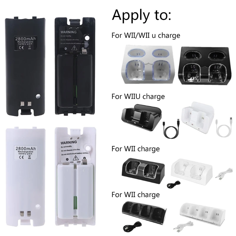 Batería recargable blanca y negra para accesorios de consola de juegos WII, 2800Mah, K1KF, 2 uds. - imagen 5