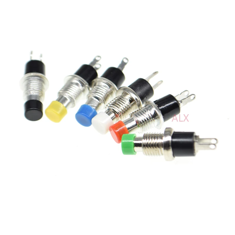 Interruptor de botón momentáneo impermeable, 5 piezas, PBS-110, rojo/verde/amarillo/Blanco/azul, 2 pines, encendido/apagado, reinicio automático