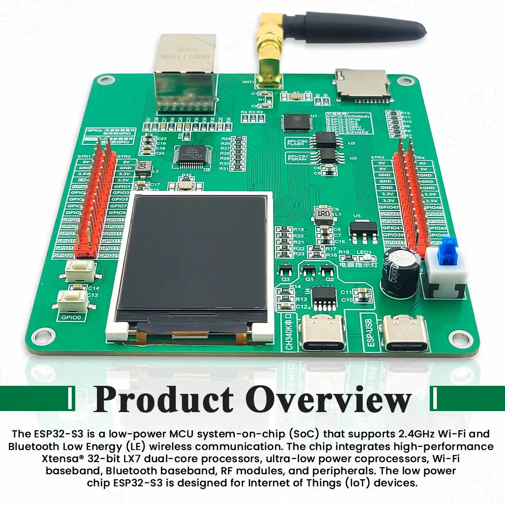 Placa de desarrollo ESP32 S3 con pantalla LCD de 1,77 pulgadas BT 2,5dbi WiFi módulo AI Internet de las cosas W5500 ETH N16R8 CH340K tipo C - imagen 3