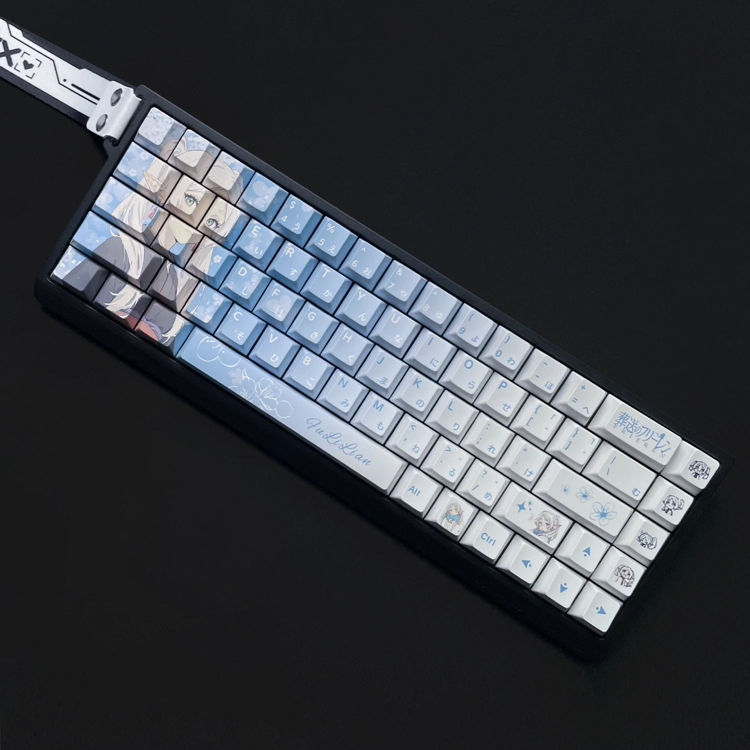 Juego de teclas con tema de Anime, color azul y blanco, PBT 61 64 68 75, diseño de teclas con perfil de cereza, teclas personalizadas para teclado mecánico