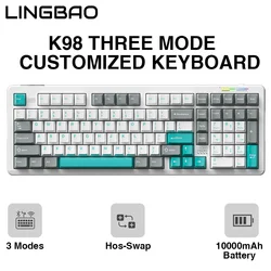 Teclado mecánico LINGBAO K98 personalizado inalámbrico tres modos 10000mAh estructura ergonómica teclado para juegos de intercambio en caliente