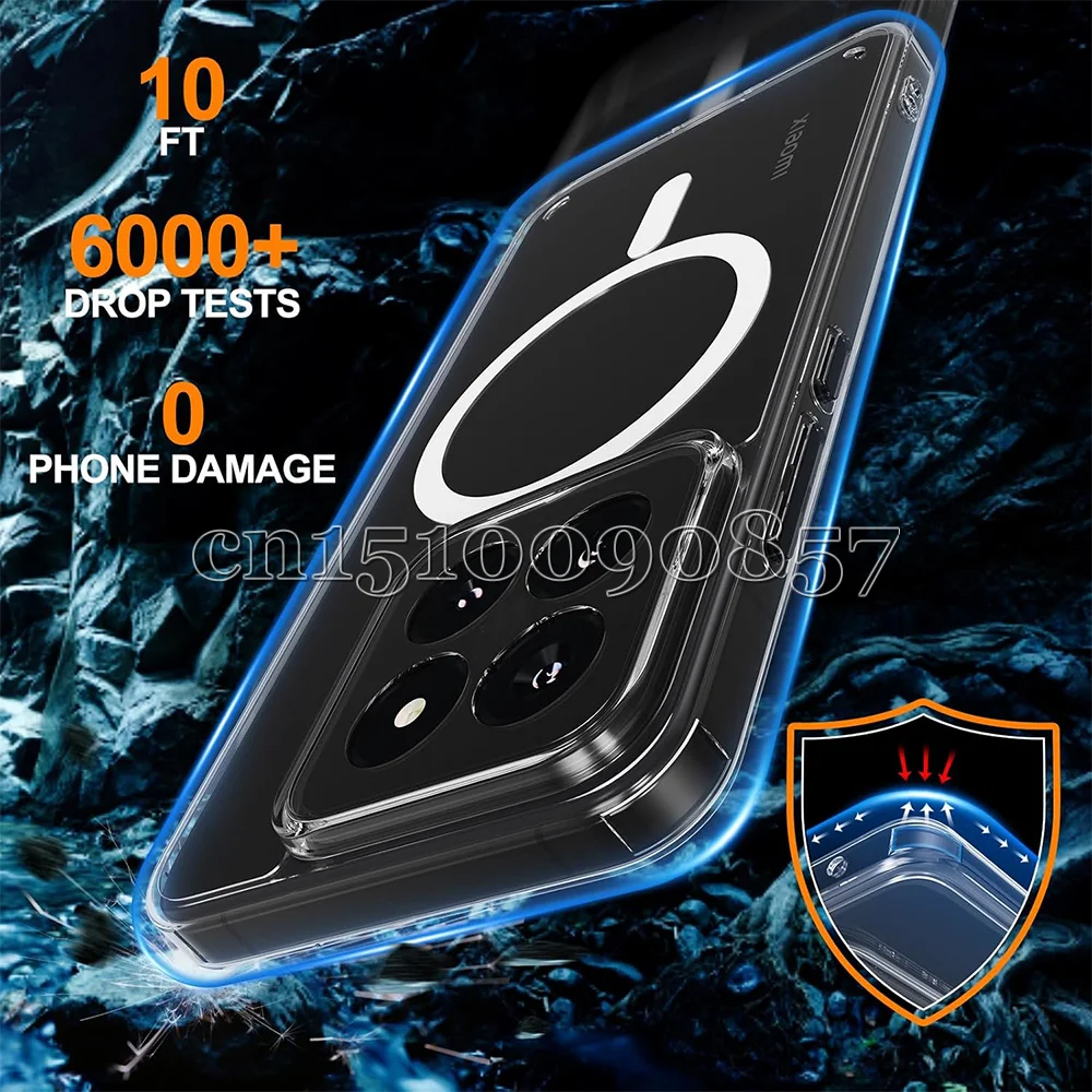 Funda para Magsafe con carga inalámbrica magnética, parachoques suave a prueba de golpes, cubierta protectora dura y transparente para cámara Xiaomi 14T Pro - imagen 3