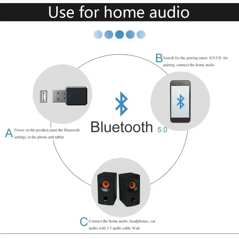 Adaptadores de transmisor receptor de Audio Bluetooth inalámbrico KN318, herramienta de adaptación USB AUX de 3,5mm para receptor de Audio de música de coche, manos libres - imagen 2