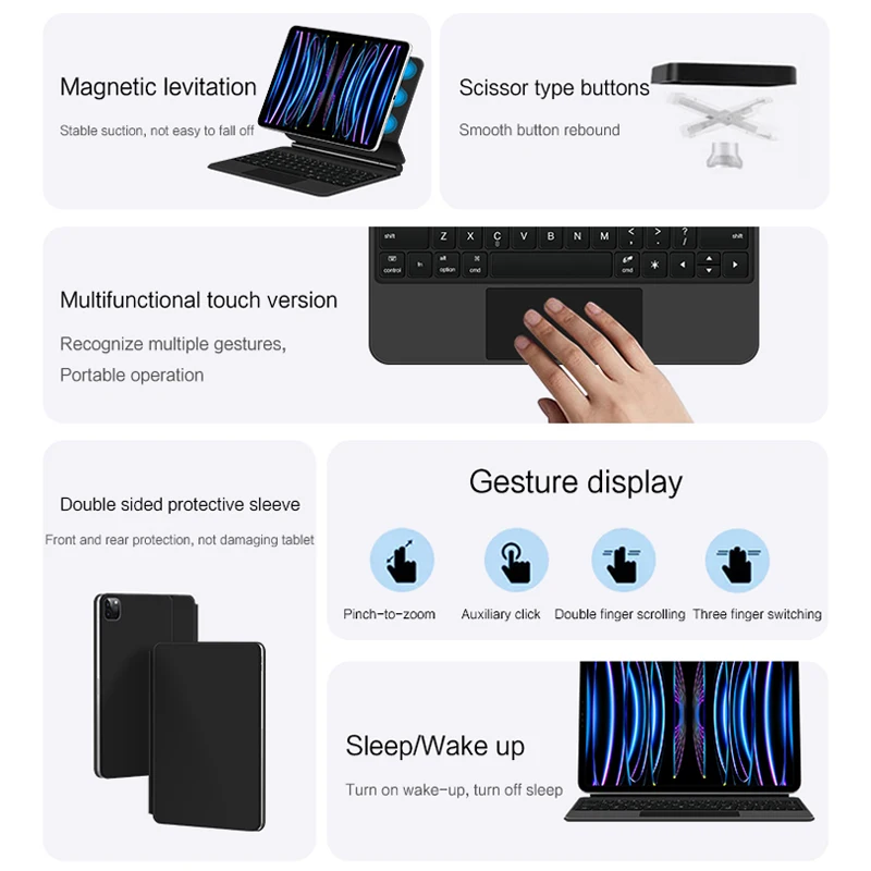 AJIUYU teclado mágico para iPad Pro 11 2022 2021 Air 5 4 10 10th Gen 10,9 pulgadas funda inteligente magnética árabe español alemán francés - imagen 4