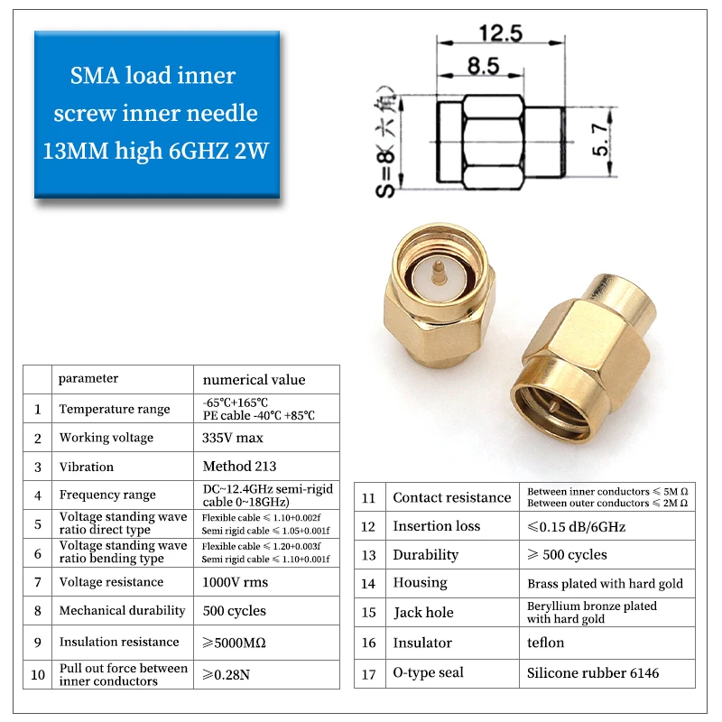 2/10/20 piezas 2W 6GHz 50 ohm SMA macho RF terminación Coaxial carga simulada tapa chapada en oro conectores Accesorios - imagen 4