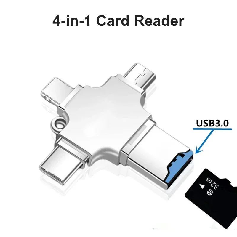 Adaptador USB C OTG 4 en 1 USB 3,0 a USB-C Micro USB tipo C Lightning ordenador tableta lector de tarjetas USB - imagen 2