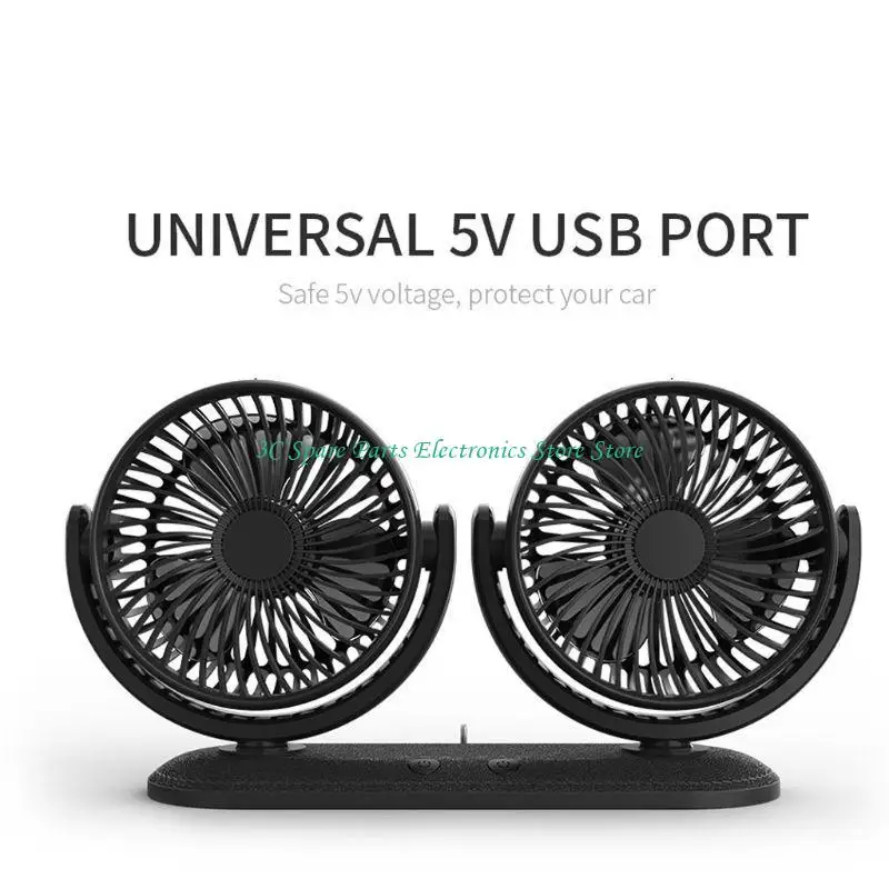 12pc USB 5V 2A Ventilador 360 ​​° Dual rotativo Dual para ventilador carro cabeza 3 velocidades Ventilador - imagen 5