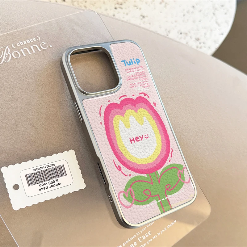 Funda de teléfono anticaída de TPU con textura de cuero de tulipán animado bonito para iPhone XR/11/12/13/14/15/16/17 Pro Max - imagen 5