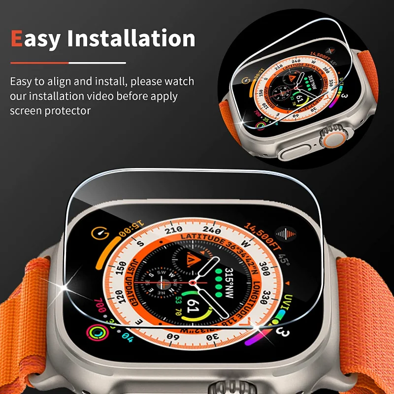 Cristal templado 3 piezas para Apple Watch, película protectora de pantalla para iwatch Ultra 49mm, HD - imagen 4