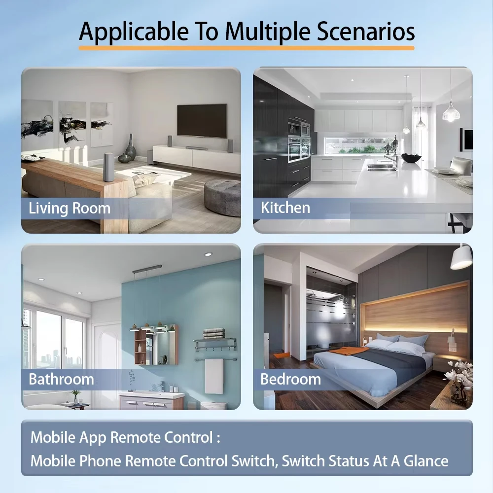Tuya-interruptor de luz táctil inteligente con WiFi, interruptor de luz LED remoto inalámbrico, No requiere cable neutro, 1/2/3 entradas, Alexa y Google Home - imagen 4