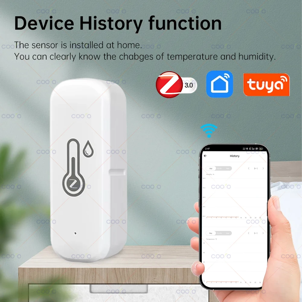 Tuya Zigbee-Sensor de temperatura y humedad para hogar inteligente, termómetro interior, higrómetro, monitoreo por aplicación, funciona con Smart Life Zigbee2mqtt - imagen 3