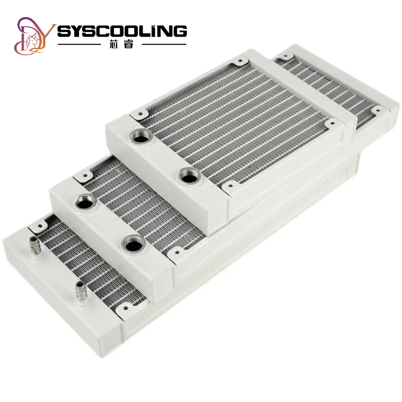 Syscooling-Radiador de aluminio blanco, 120/240/360mm, 27mm de espesor, rosca G1/4, intercambiador de calor de refrigeración por agua, sistema de refrigeración DIY