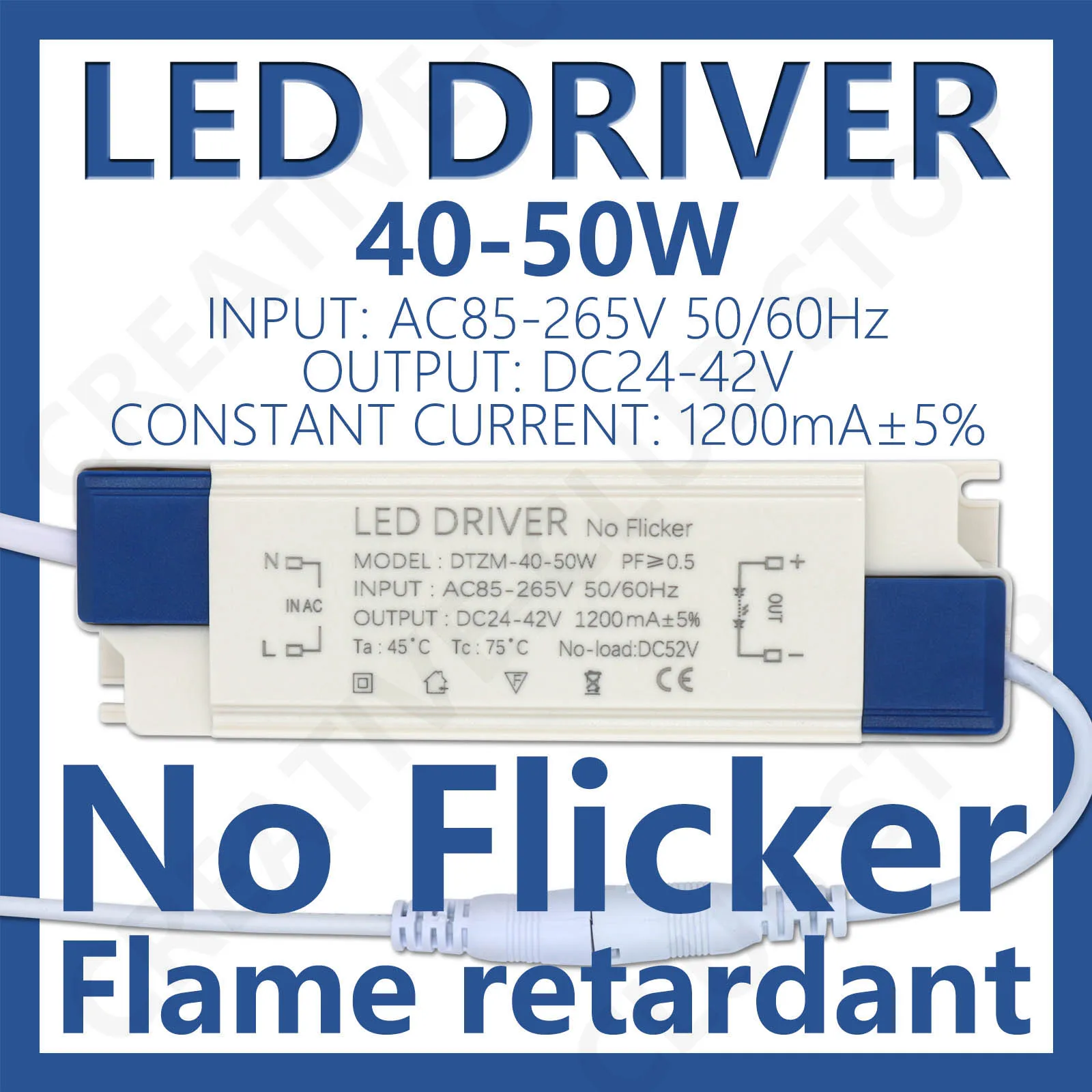 Unidad adaptadora de fuente de alimentación 40-50W 1200mA Transformador de iluminación AC85-265V a DC24-42V Sin parpadeo para iluminación empotrable de techo LED - imagen 5
