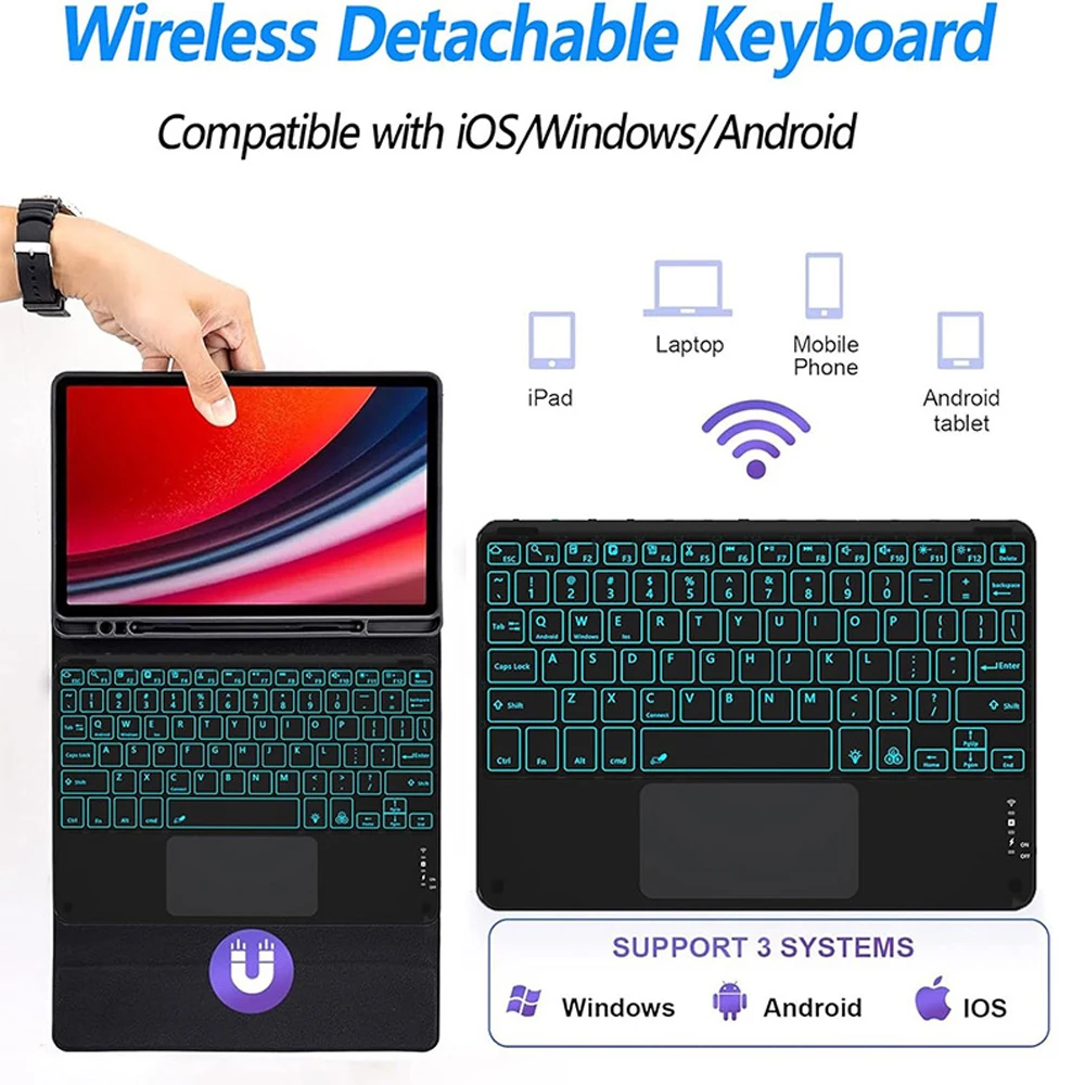 Funda para Samsung Galaxy Tab S7 S8 S9 de 11 pulgadas, funda para teclado para Samsung Galaxy Tab S9FE S10 FE de 10,9 pulgadas con estuche y portalápices - imagen 2