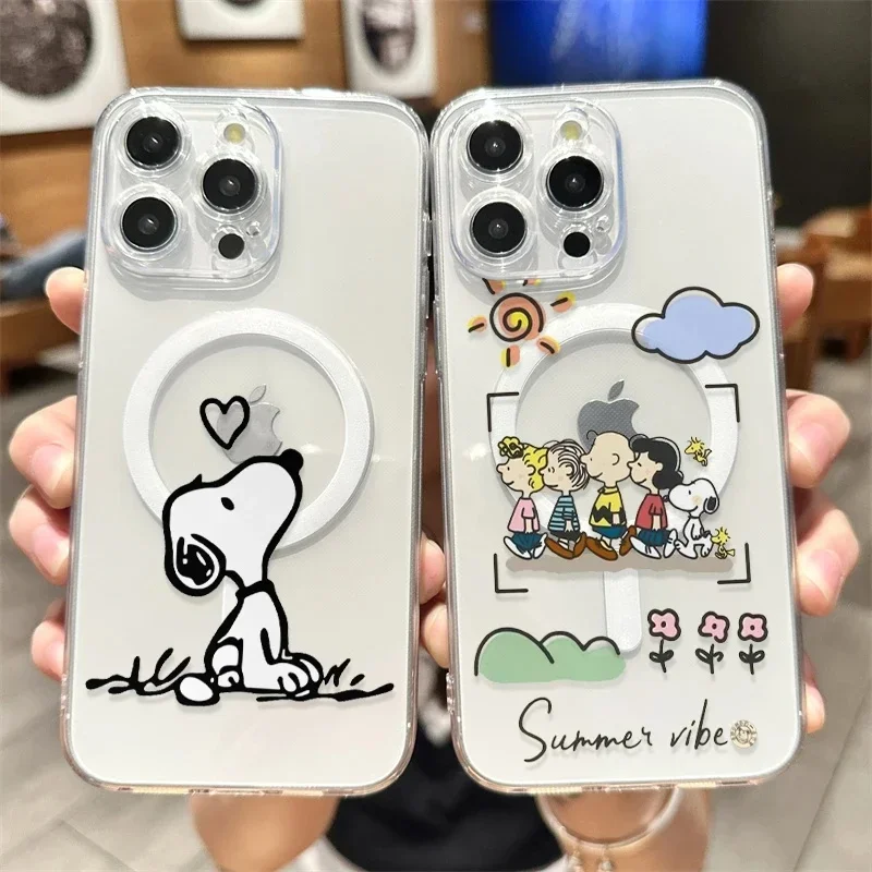 Lindo Y2K línea negra Snoopy con funda Magsafe para Iphone 16 Pro Max 16E 11 12 13 14 15 Pro Max 12 13 Mini 16 Plus cubierta magnética - imagen 2