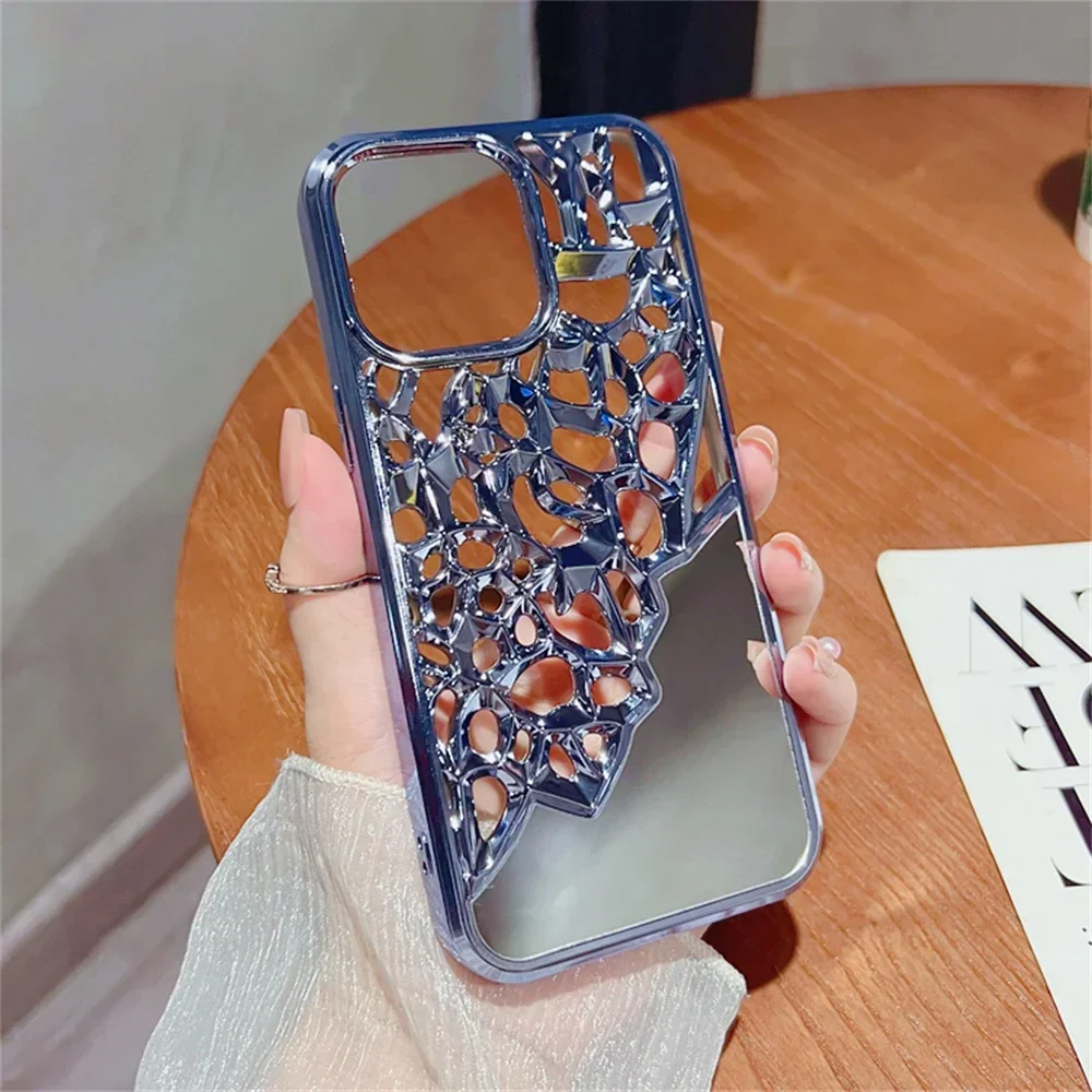 Funda de teléfono transpirable con espejo calado chapado de lujo para iphone 14, 15, 13, 12 Pro Max 13, 14, 11, cubierta trasera dura transparente a prueba de golpes - imagen 5