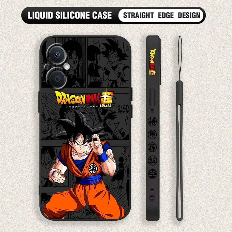 D-Dragon Ball Manga Son Goku funda para OPPO Reno 8 7 A96 A78 A74 A72 A58 A53 A40 Lite 5G funda de teléfono con cuerda izquierda líquida - imagen 3