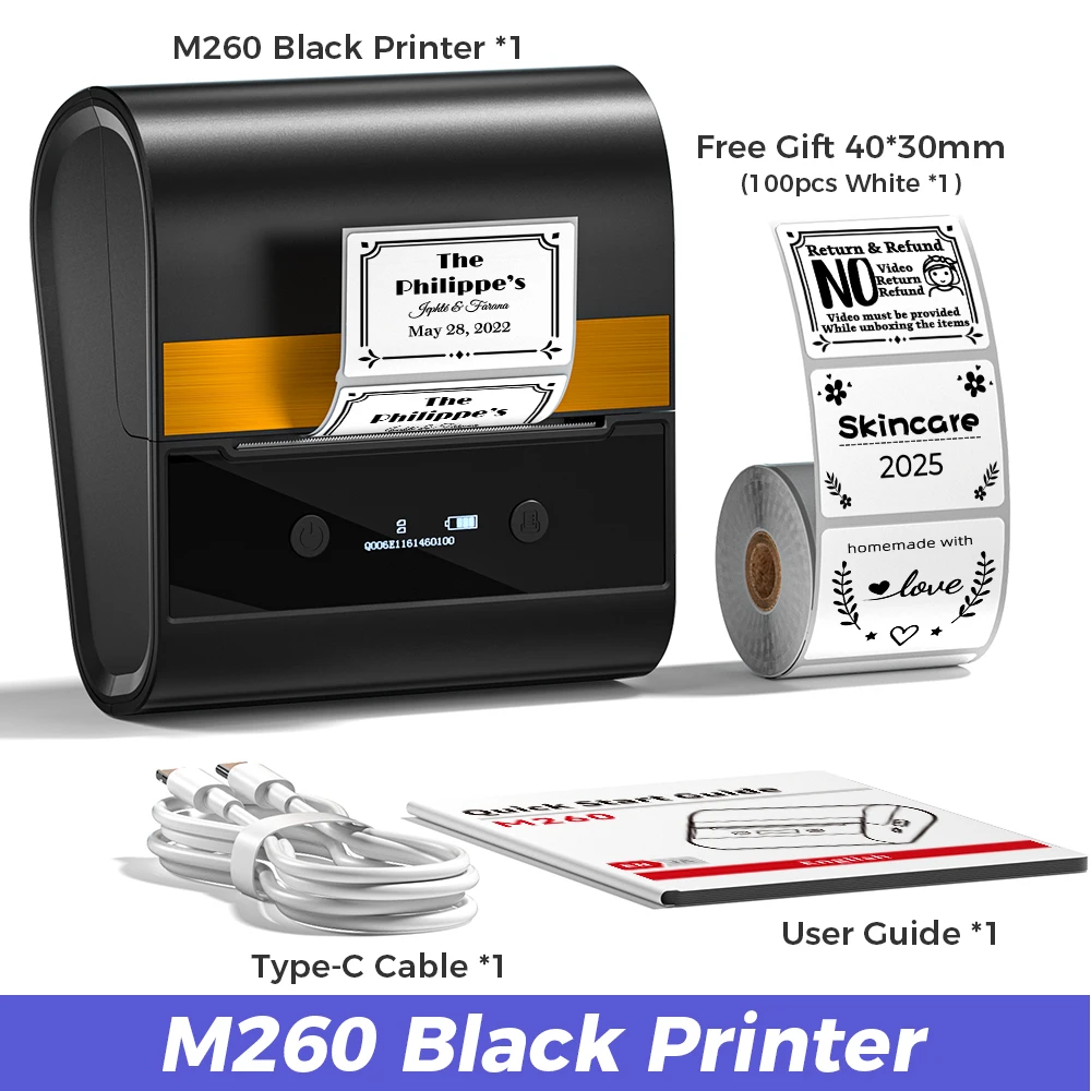 Phomemo-máquina de etiquetas grande M260, impresora portátil de etiquetas adhesivas de 20-80mm, impresora térmica sin tinta con Bluetooth para negocios, hogar y oficina