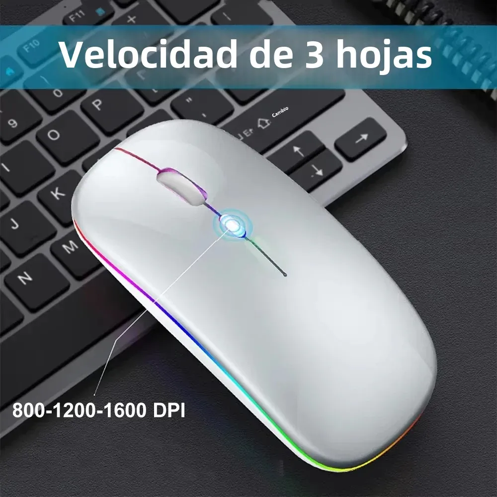 Ratón inalámbrico de 2,4G, ratón colorido RGB, ratón recargable, ratón silencioso, ratón USB para juegos, ratón de 1600DPI para PC, portátil, Macbook Pro - imagen 5