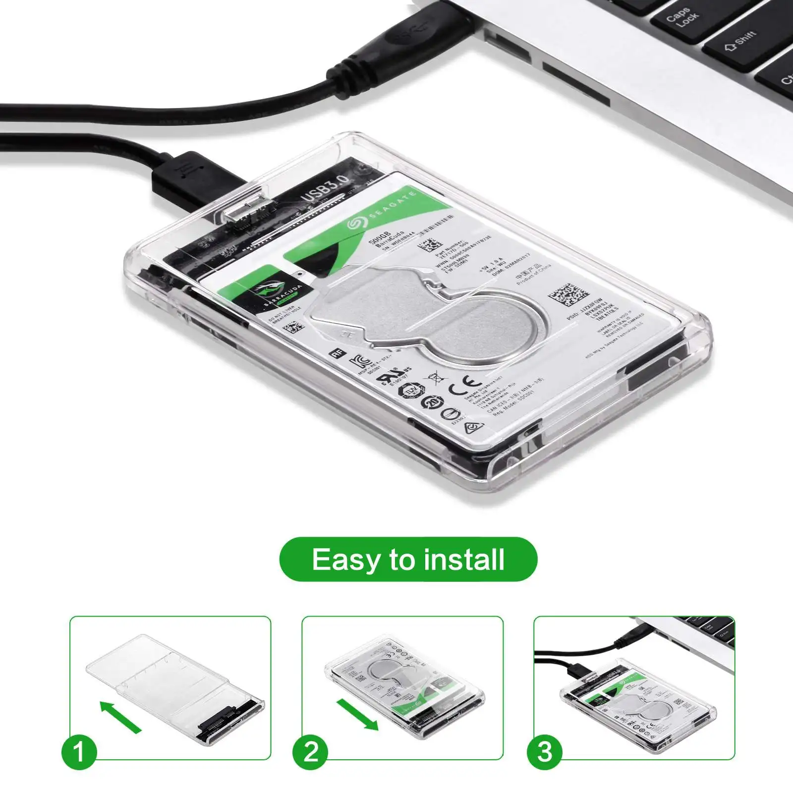 Caja de disco duro USB 3,0/tipo C a SATA III para HDD SSD de 2,5 pulgadas, carcasa de disco duro externo, cajas de disco duro compatibles con caja HDD UASP - imagen 4