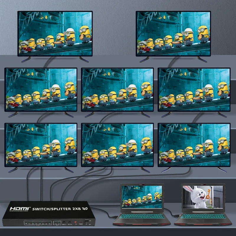 Conmutador HDMI 4K 2 en 8 salidas, divisor de interruptor HDMI, distribuidor de vídeo 2x8, 1 fuente a 8 pantallas, copia de pantalla para Monitor de TV de PC - imagen 3