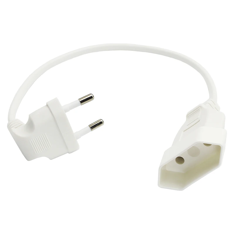 1 Uds Cable adaptador de corriente de la UE, Cable de alimentación de enchufe macho a hembra redondo europeo de 2 pines en ángulo de 90 grados para UPS PDU 0,3 M 0,6 M